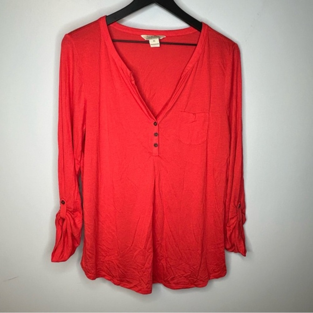 Lucky Brand Red Pullover 3-Button Long Sleeve Top Size XL